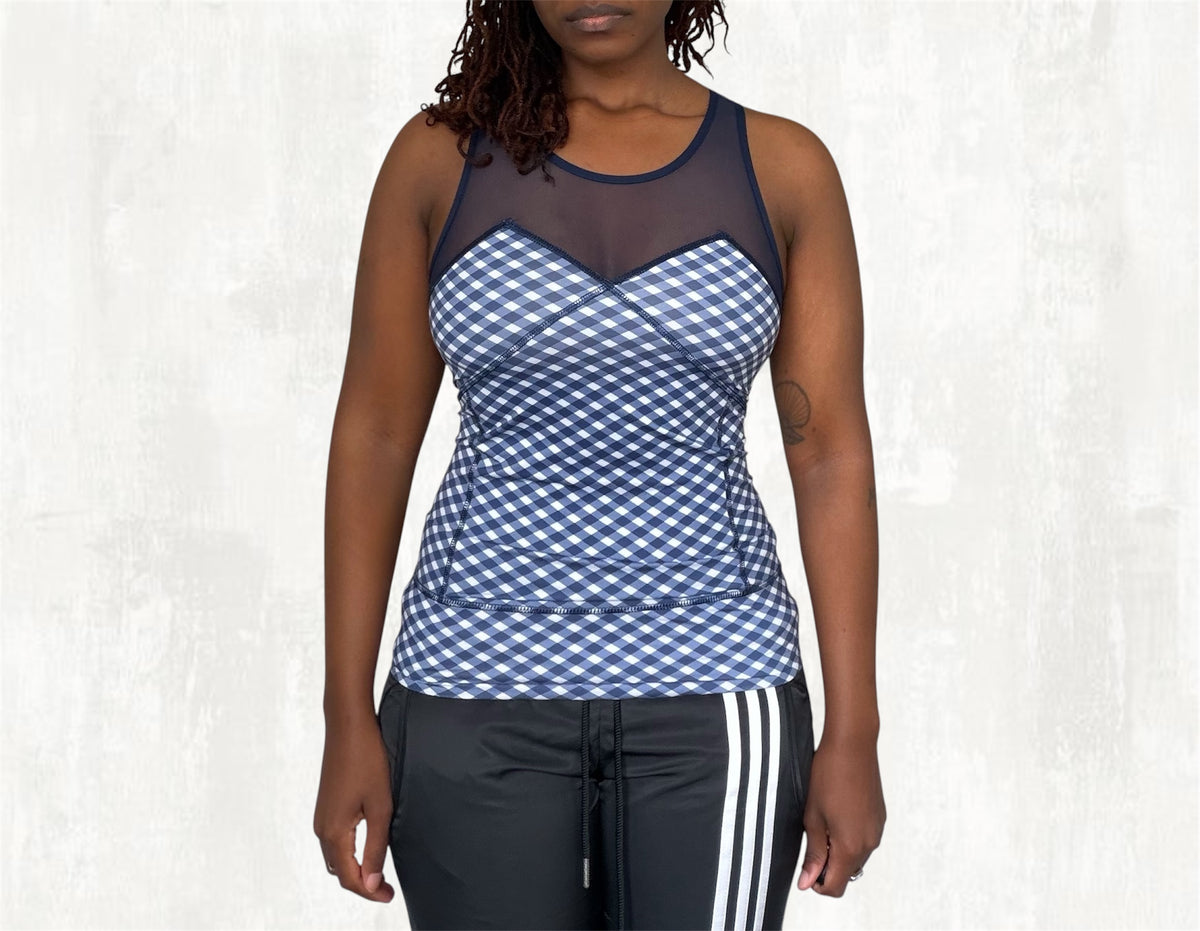 Adidas by Stella McCartney Navy & White Gingham Top - S